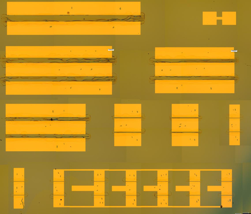 Optical images of individual SWCNT field-effect transistors <br/>CREDIT: S. Jang and A. Dodabalapur/University of Texas at Austin SWCNT field-effect transistors