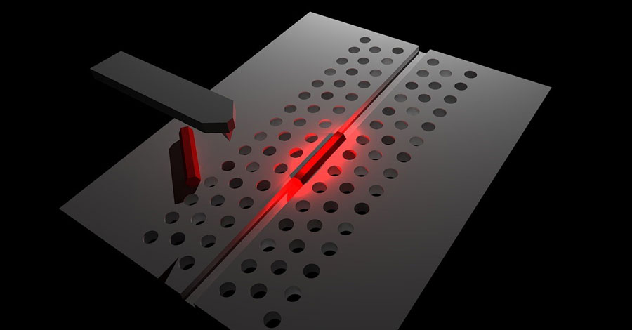 Schematic of a nanowire photonic-crystal hybrid laser fabricated by nanoprobe manipulation. <br/>CREDIT: Takigucki et al. Schematic of a nanowire photonic-crystal hybrid laser fabricated by nanoprobe manipulation. CREDIT: Takigucki et al.