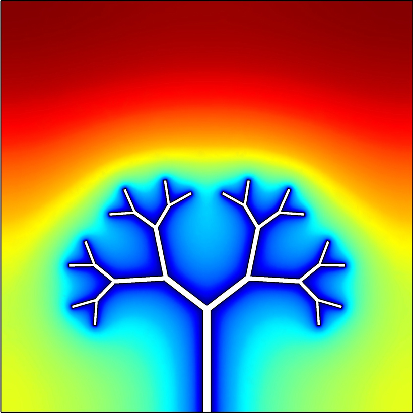 Tree-shaped heat invasion, for energy storage <br/>CREDIT: Adrian Bejan/Duke University Tree-shaped heat invasion, for energy storage