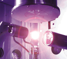 Plasma generated by blasting droplets with a laser 6000 times a second.