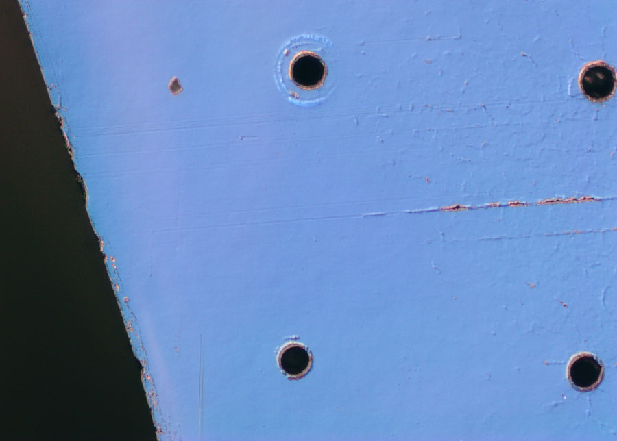 Microscopy image of ultrafast laser ablation craters in tellurite-based glass <br/>CREDIT: Thomas Mann, Leeds, U.K. Microscopy image of ultrafast laser ablation craters in tellurite-based glass Credit: Thomas Mann, Leeds, U.K.