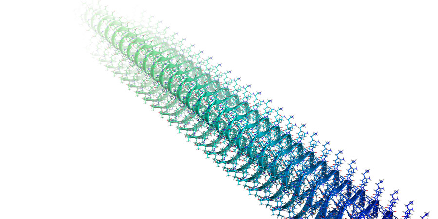 Structural model of Alzheimer Amyloid A-beta 1-42 peptide fibril derived from an experimental structure (PDB 2MXU). The fibrillar aggregates act as cell-toxins at the onset and the progression of Alzheimer's disease. <br/>CREDIT: Emanuel Peter Structural model of Alzheimer Amyloid A-beta 1-42 peptide fibril derived from an experimental structure (PDB: 2MXU). The fibrillar aggregates act as cell-toxins at the onset and the progression of Alzheimer's disease. Credit: Emanuel Peter