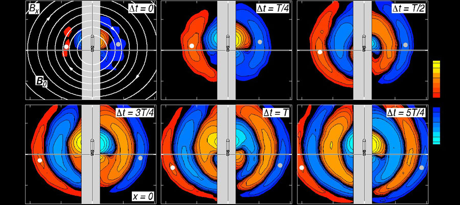 Growth of a whistler mode with circular phase front and cross-field propagation <br/>CREDIT: Reiner Stenzel and Manuel Urrutia Growth of a whistler mode with circular phase front and cross-field propagation CREDIT: Reiner Stenzel and Manuel Urrutia