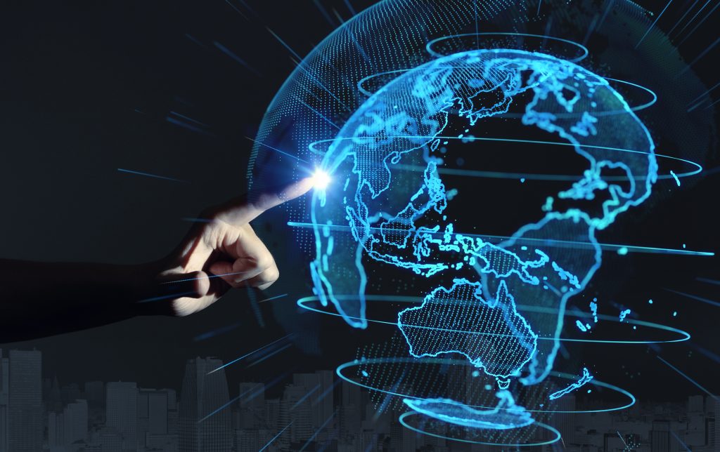 Hand connecting with ethereal globe