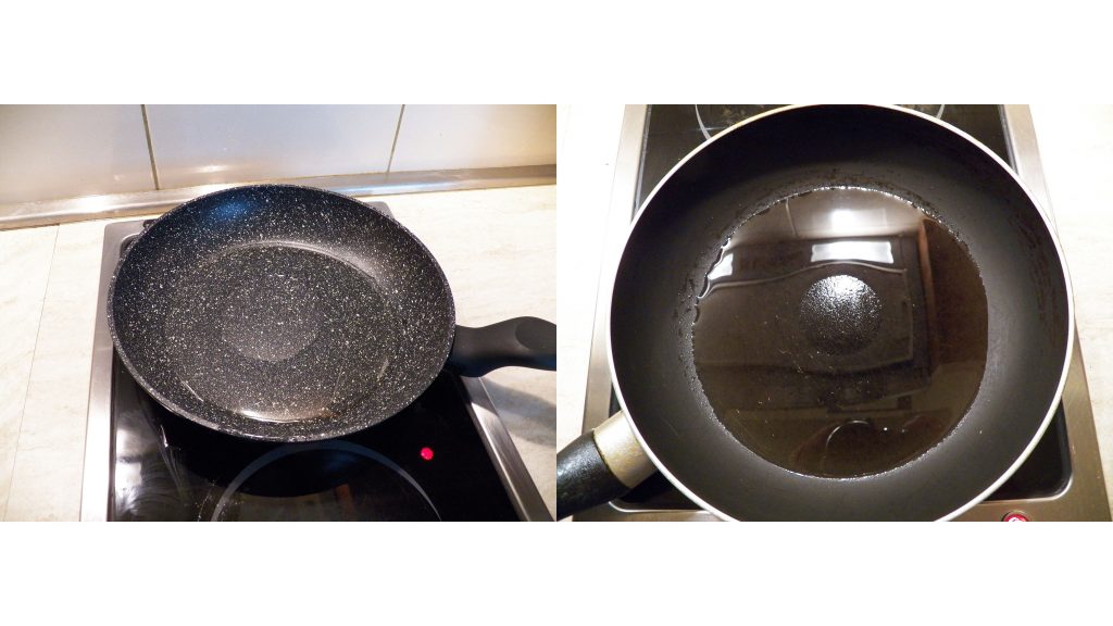 Left: Dry spot on nonstick GRANITEC pan; right: dry spot on TEFLON-coated pan CREDIT: Alex Fedorchenko