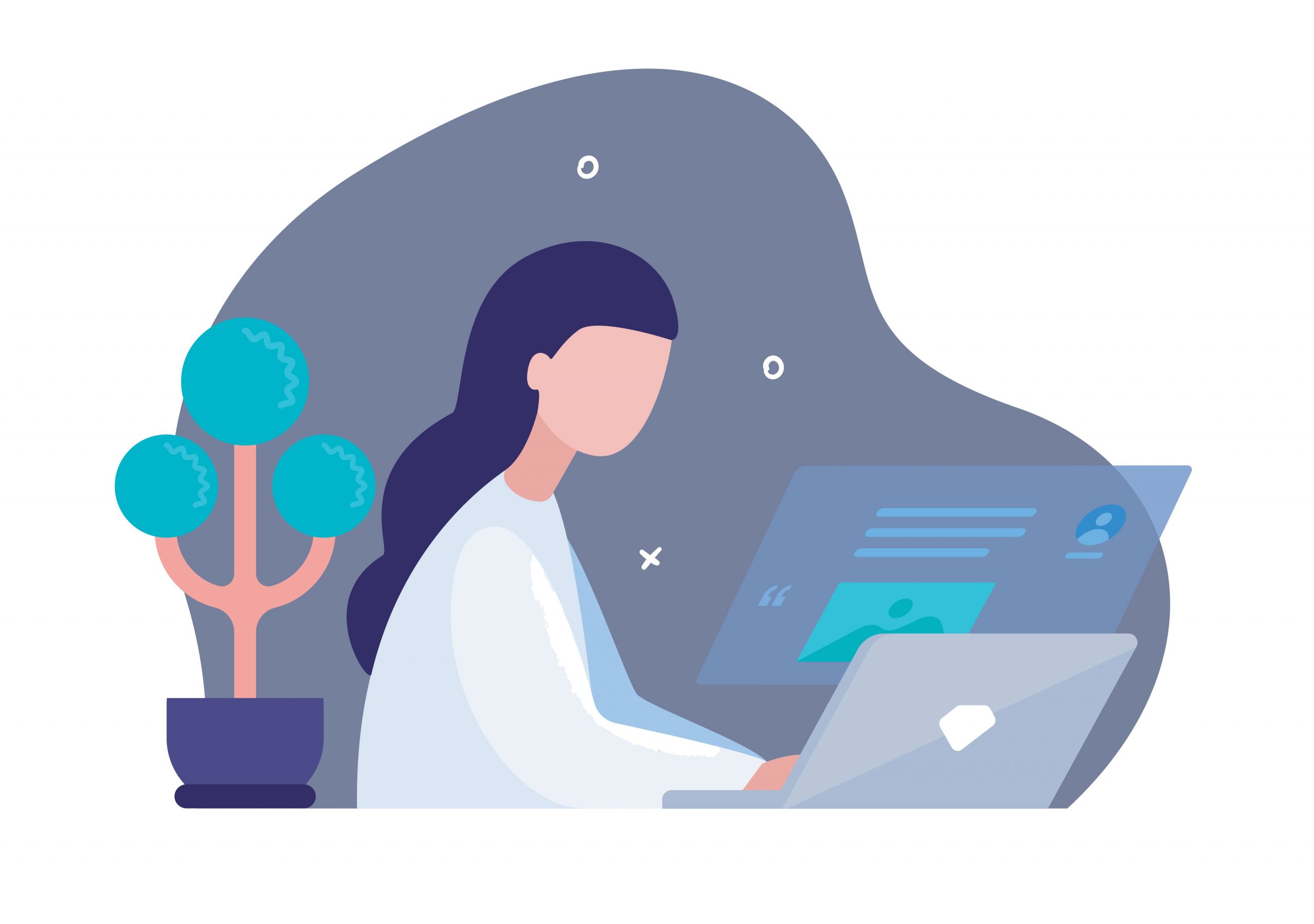 Female using her laptop at night