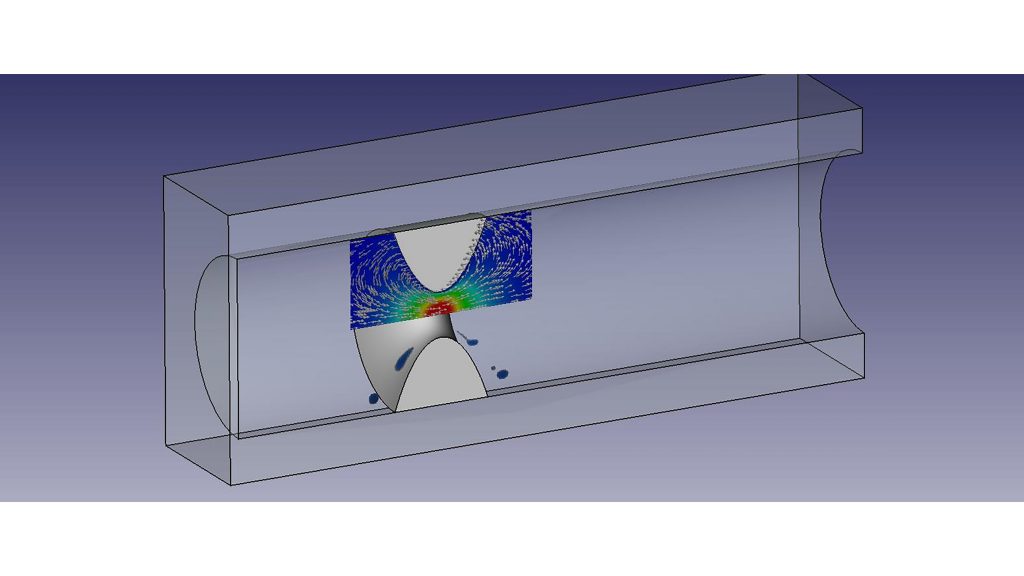 Illustration depicts the flow field and the drop breakup around antral contraction waves. CREDIT: Damien Dufour