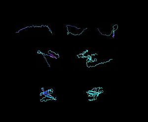 Sample visualizations of designer protein biomaterials, created using a transformer-graph neural network that can understand complex instructions and analyze and design materials from their ultimate building blocks. Credit: Markus Buehler
