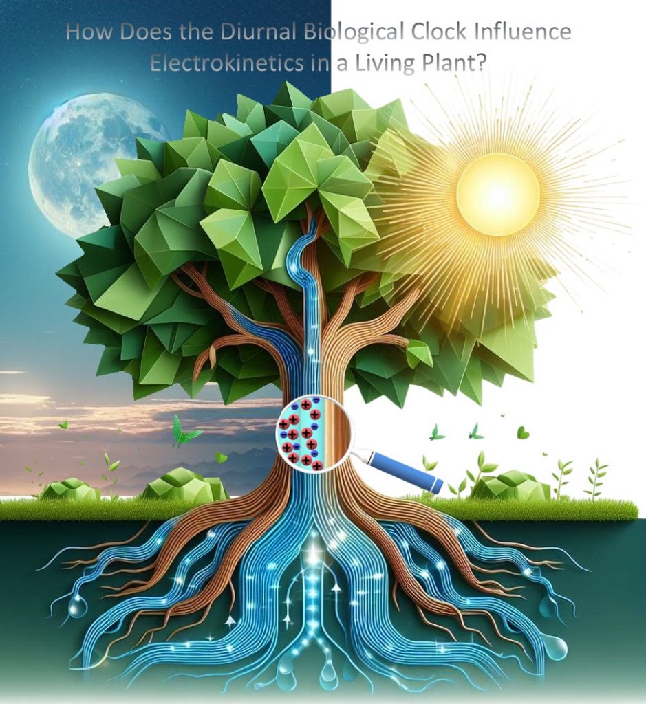 Plant hydraulics drive the biological process that moves fluids from roots to plant stems and leaves, creating streaming electric potential, or voltage, in the process. This study closely examined the differences in voltage caused by the concentrations of ions, types of ions, and pH of the fluid plants transport, tying the voltage changes to the plant’s circadian rhythm that causes adjustments day and night. According to the authors, this consistent, cyclic voltage creation could be harnessed as an energy source. Credit: Aniruddha Guha