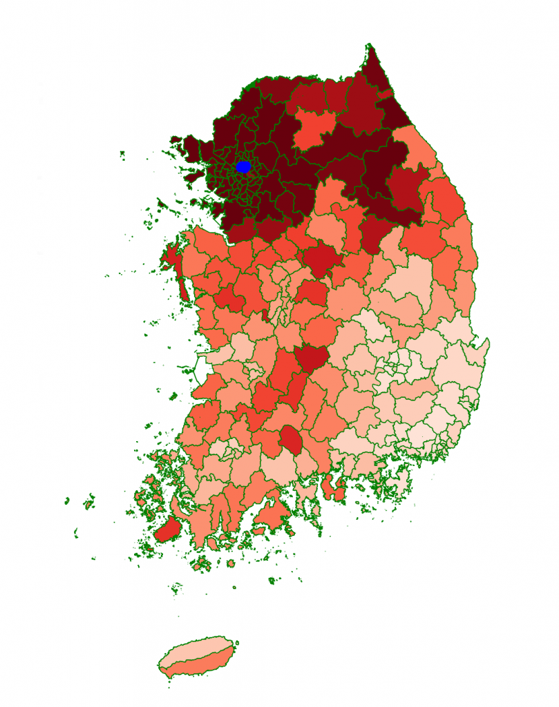 A depiction of the commuting network in South Korea. Credit: Jae Woo Lee