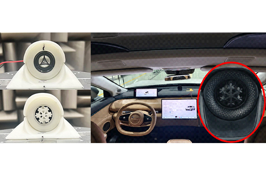 The prototype of the fractal metasurface was molded and then tested in a car speaker. Credit: Li et al.